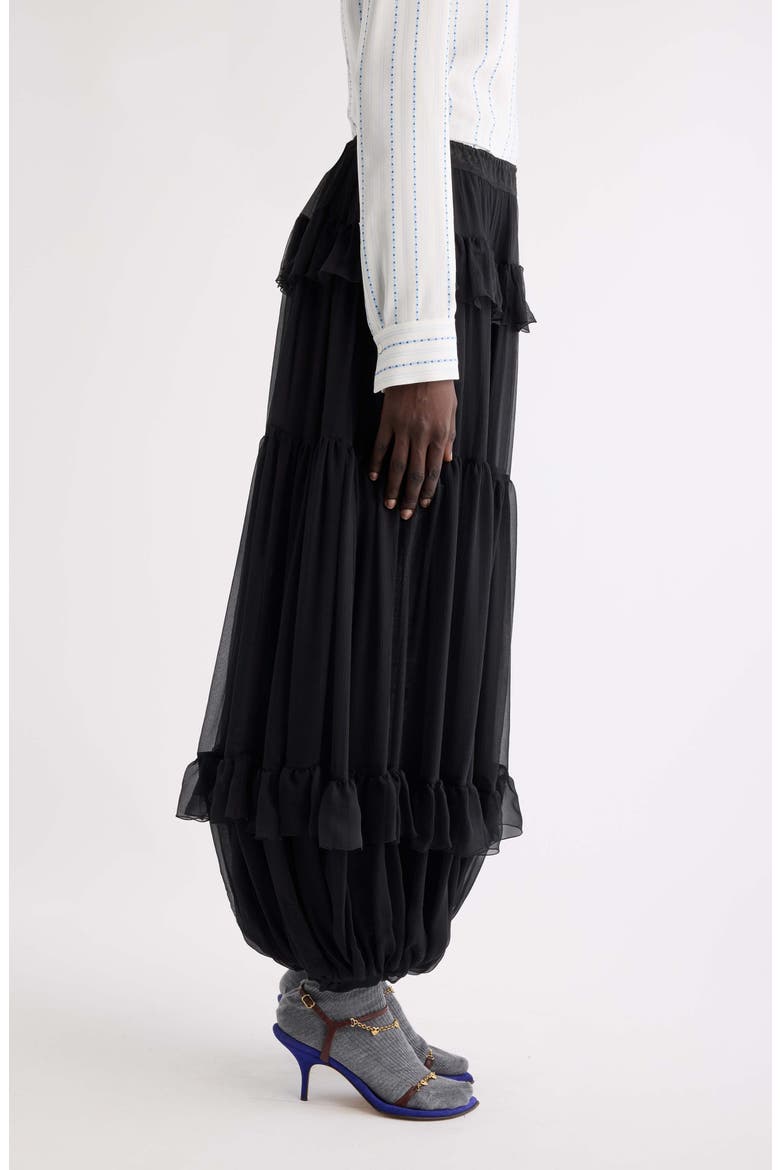 Ruffle Tiered Silk Mousseline Bubble Skirt, Alternate, color, BLACK
