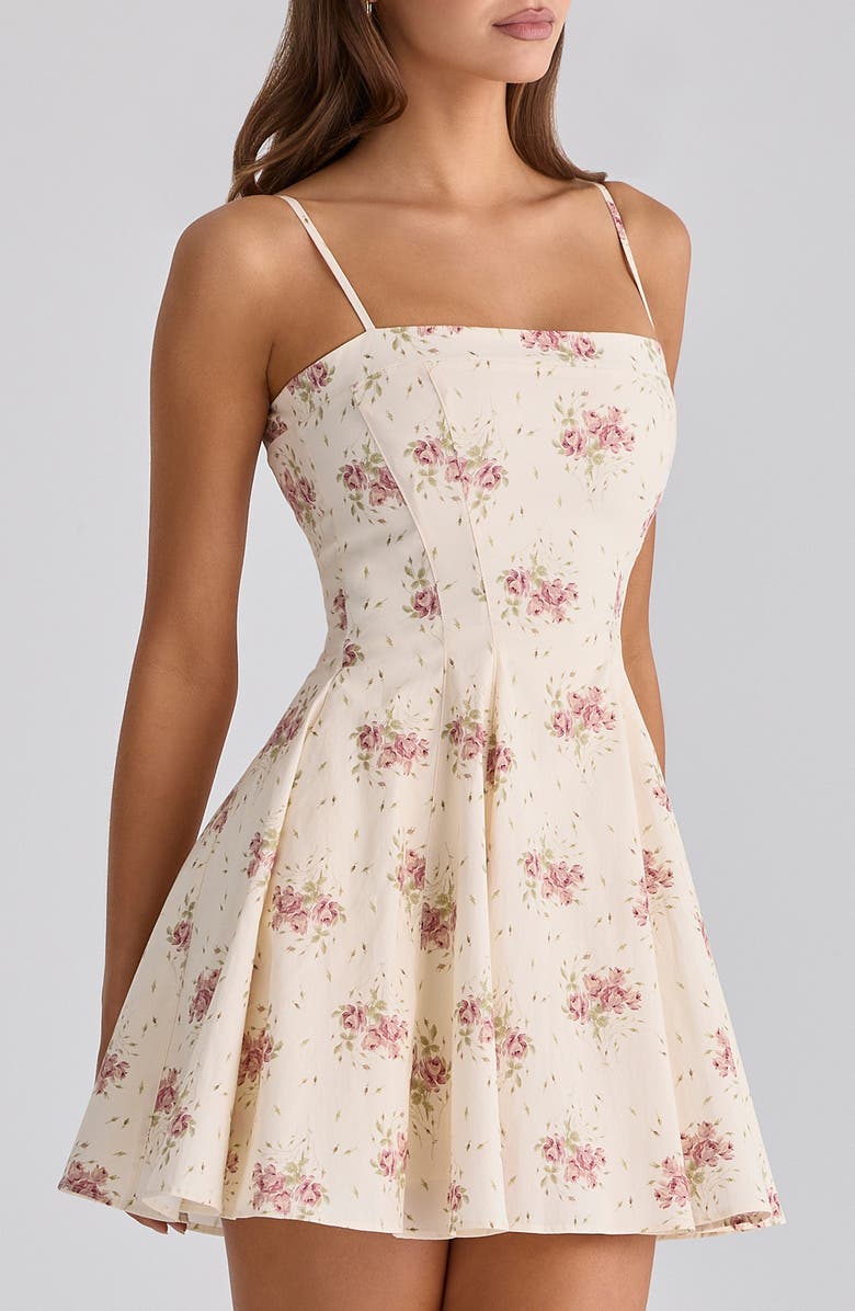 HOUSE OF CB Dolly Rose Print Fit & Flare Minidress, Alternate, color, Ivory Vintage Rose Print