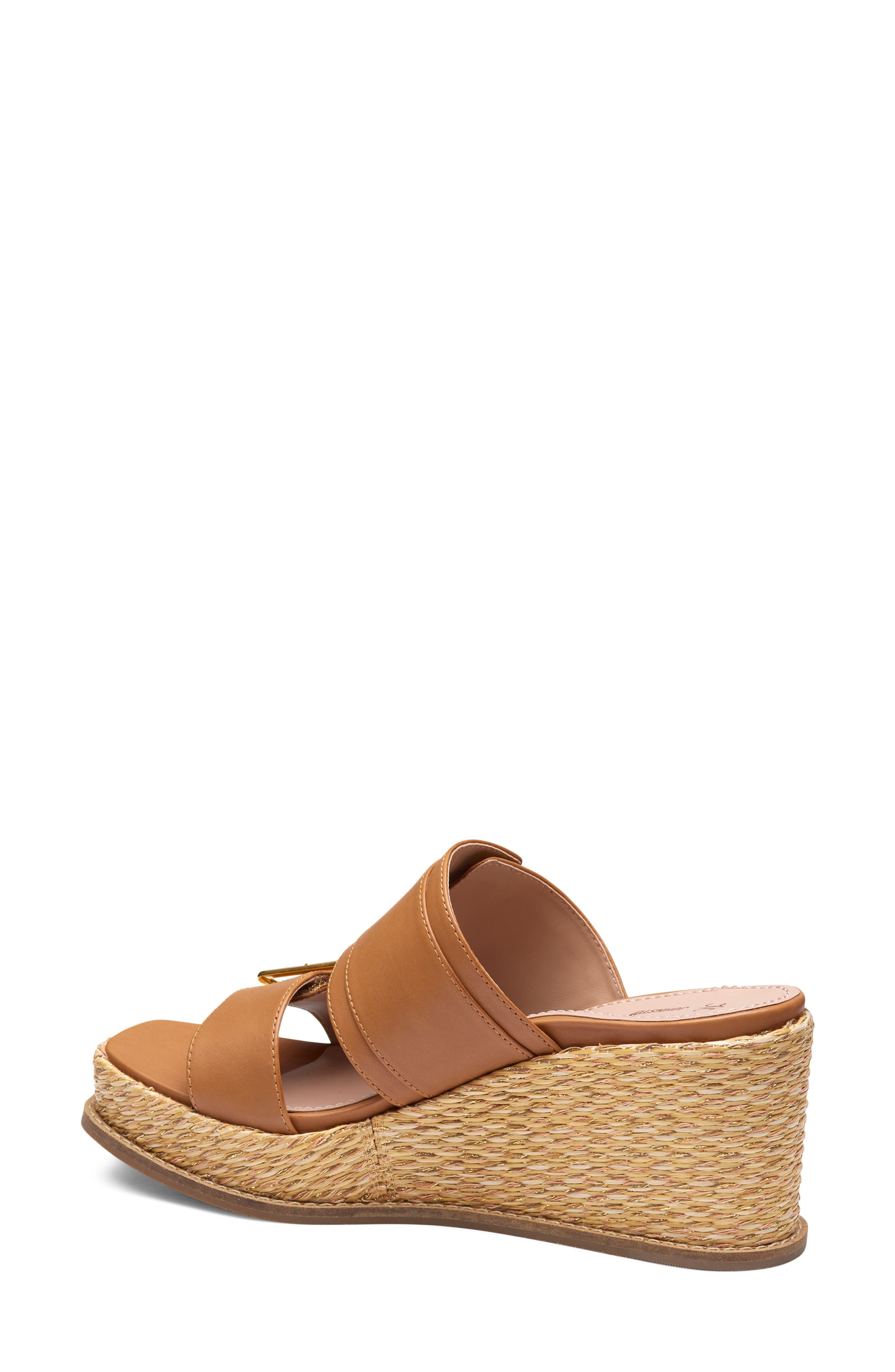 Johnston & Murphy Mallory Double Buckle Platform Wedge Sandal, Alternate, color, Cognac Nappa Leather