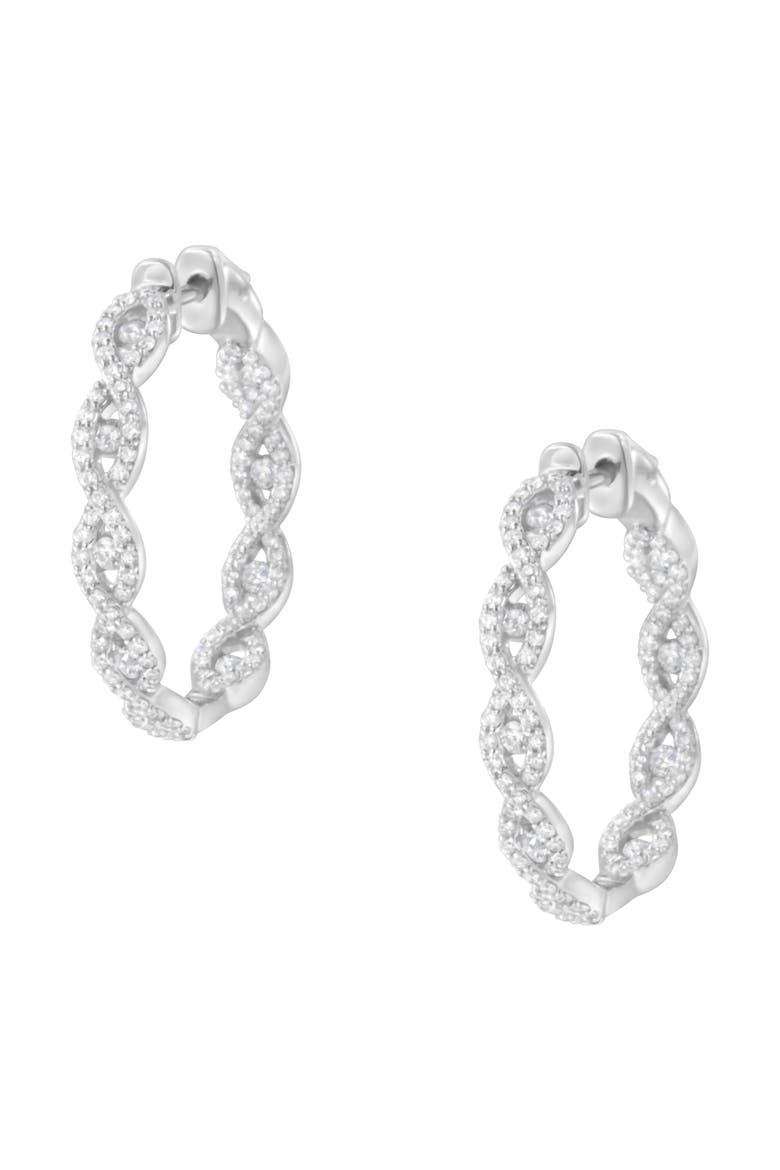 10K White Gold 1 1/2 cttw Diamond Hoop Earrings, Alternate, color, White