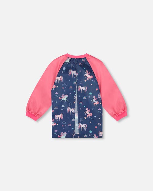 Deux Par Deux School Apron Unicorn In Blue