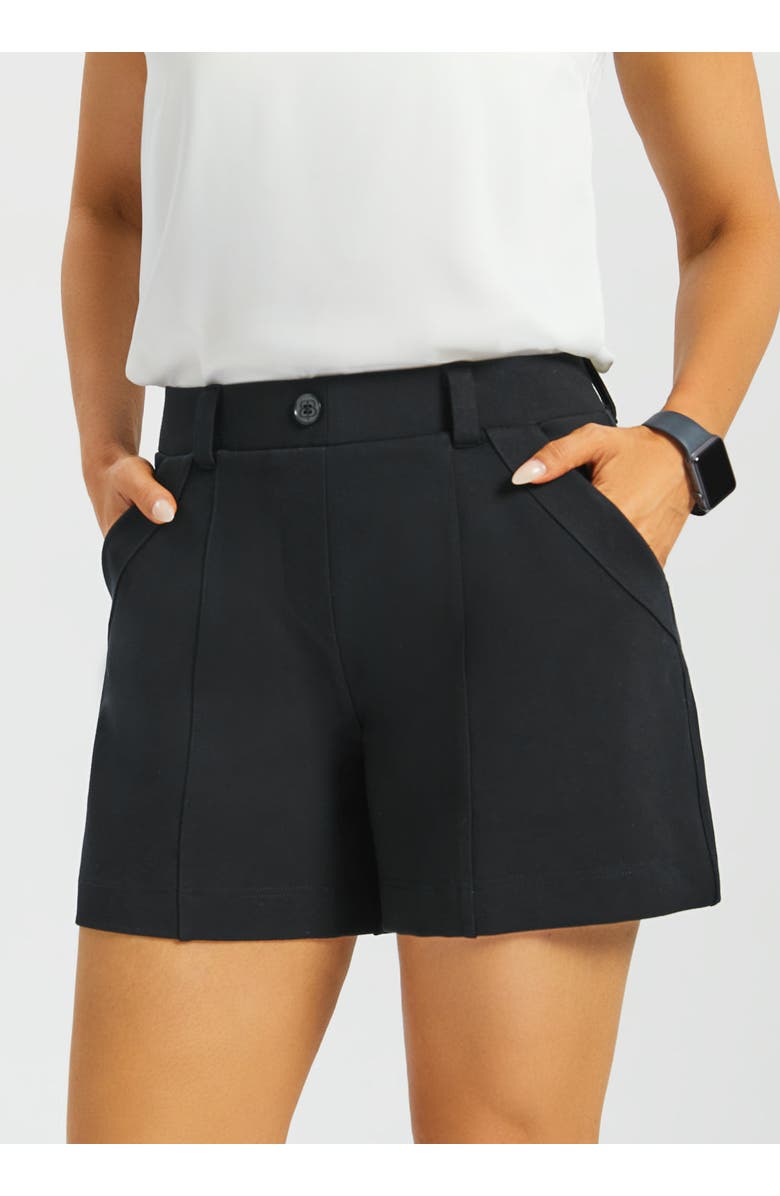 Betabrand Tailored Seam Shorts Stretch Ponte, Alternate, color, Black
