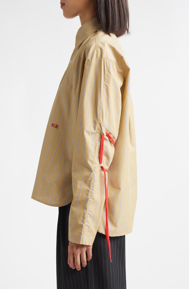 KÚR Circle Detail Stripe Organic Cotton Button-Up Shirt, Alternate, color, Mud Brown