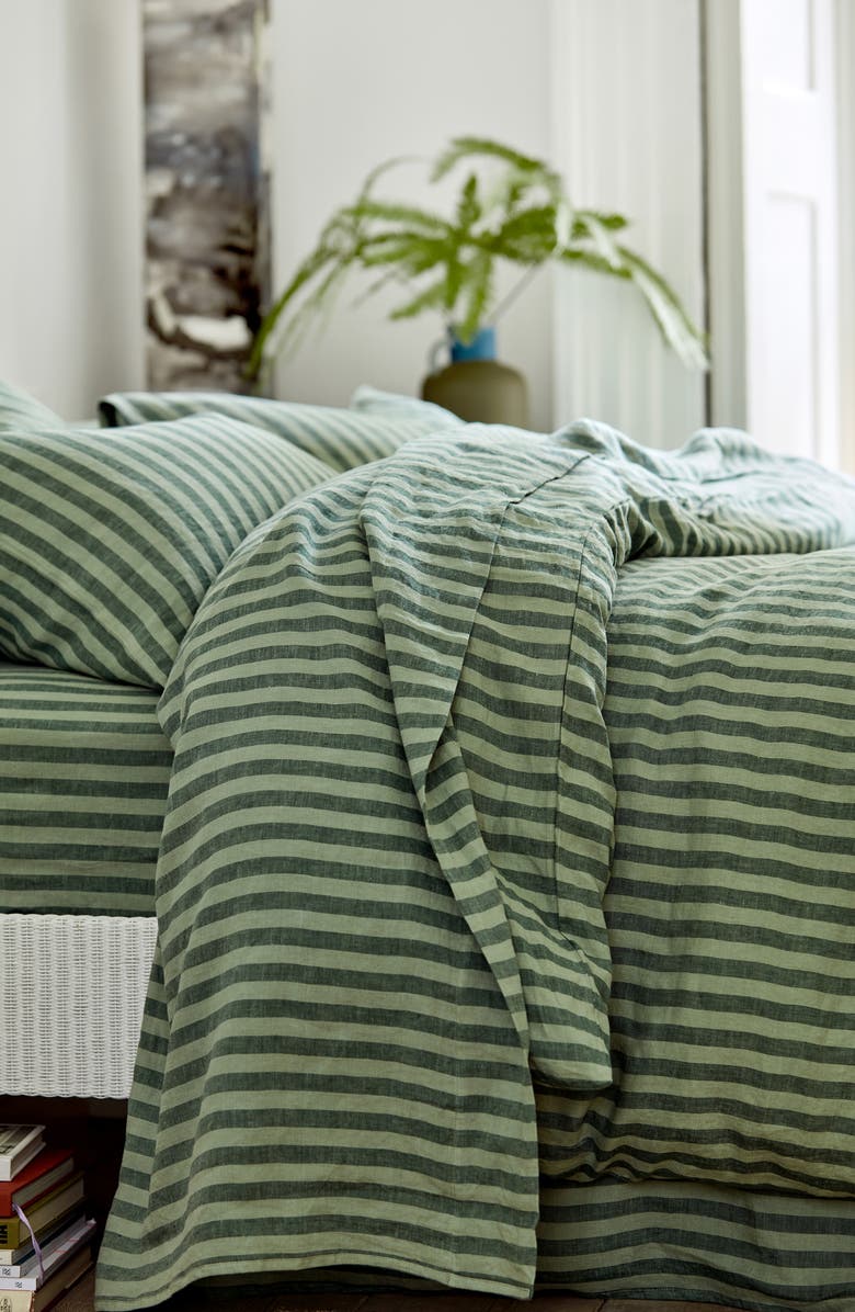 PIGLET IN BED Pembroke Stripe Linen Flat Sheet, Alternate, color,