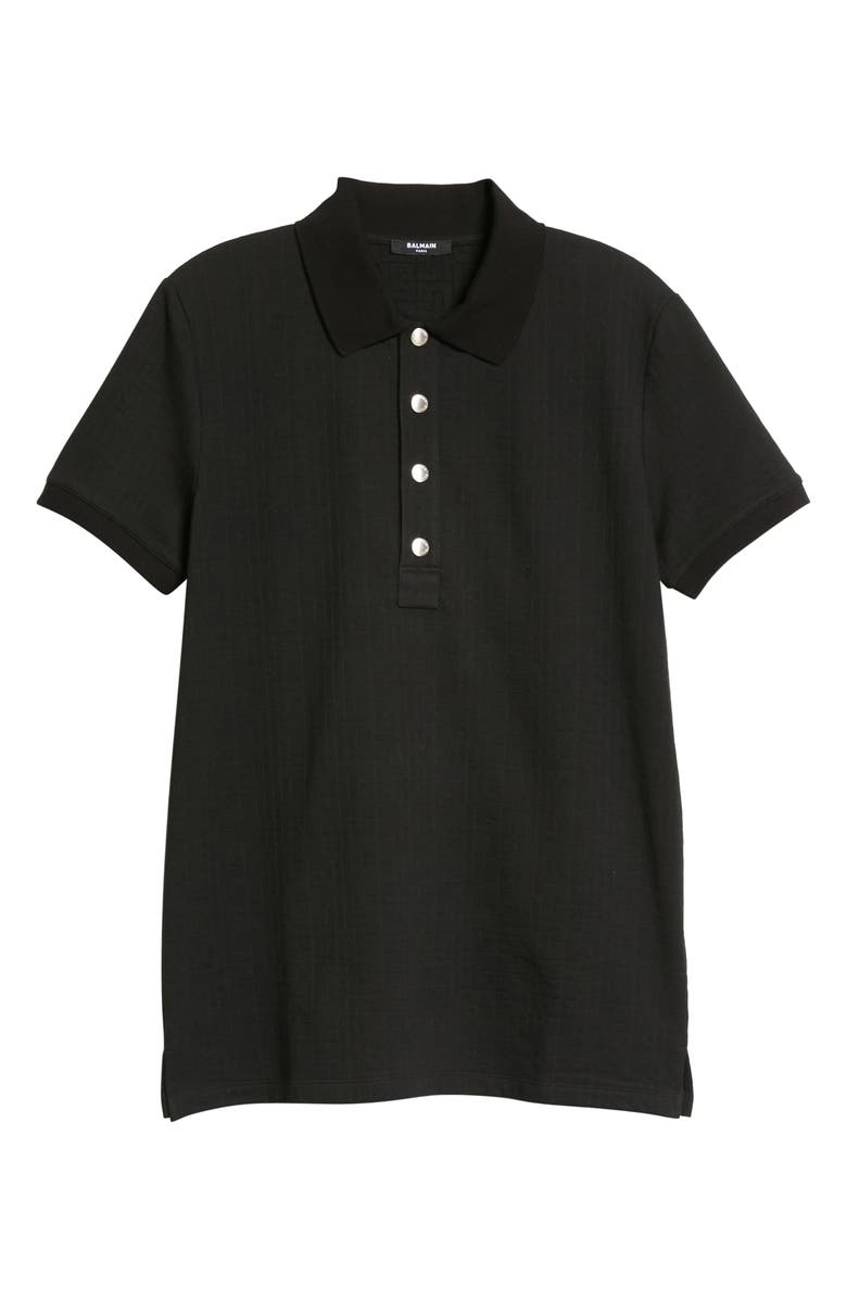 Balmain Snap Placket Cotton Piqué Polo, Alternate, color,