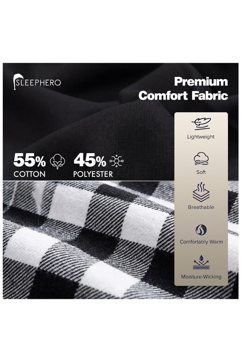 Henley & Flannel Pant Pajama Set, Alternate, color, WHITE AND BLACK BUFFALO CHECK