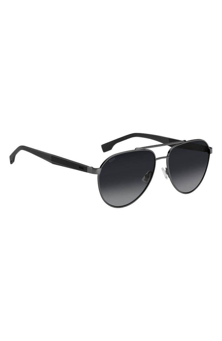 BOSS 60mm Aviator Sunglasses, Alternate, color, Dark Ruthenium Grey