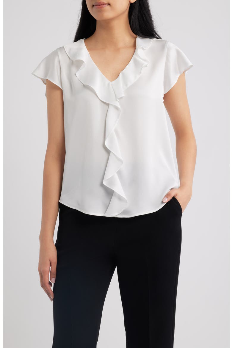 Ruffle Flutter Satin Top, Main, color, IVORY