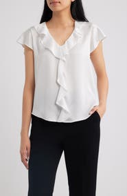 Tahari ASL Ruffle Flutter Satin Top