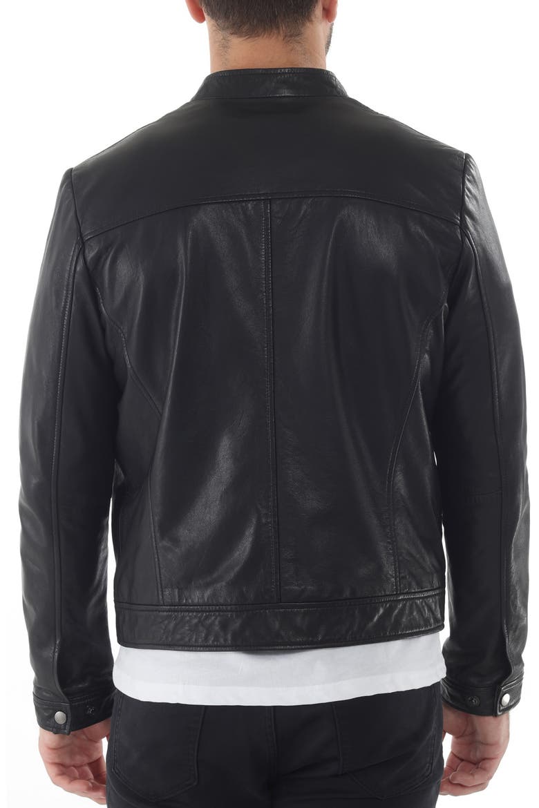Nappy Leather Jacket, Alternate, color, BLACK