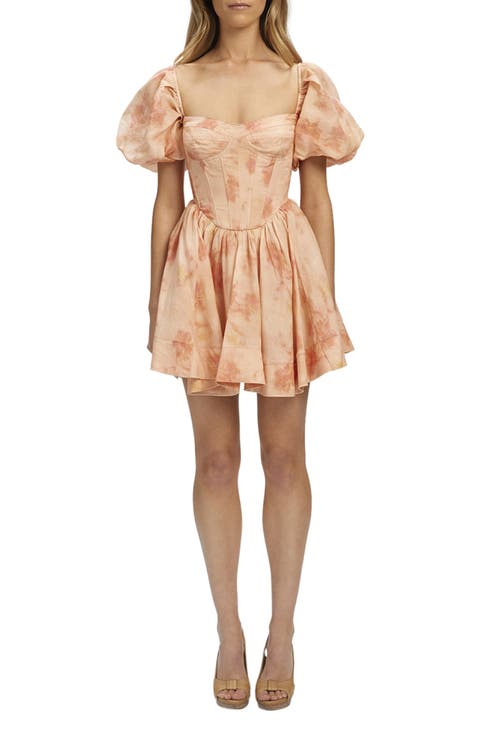 Kiah Floral Print Corset Puff Sleeve Minidress