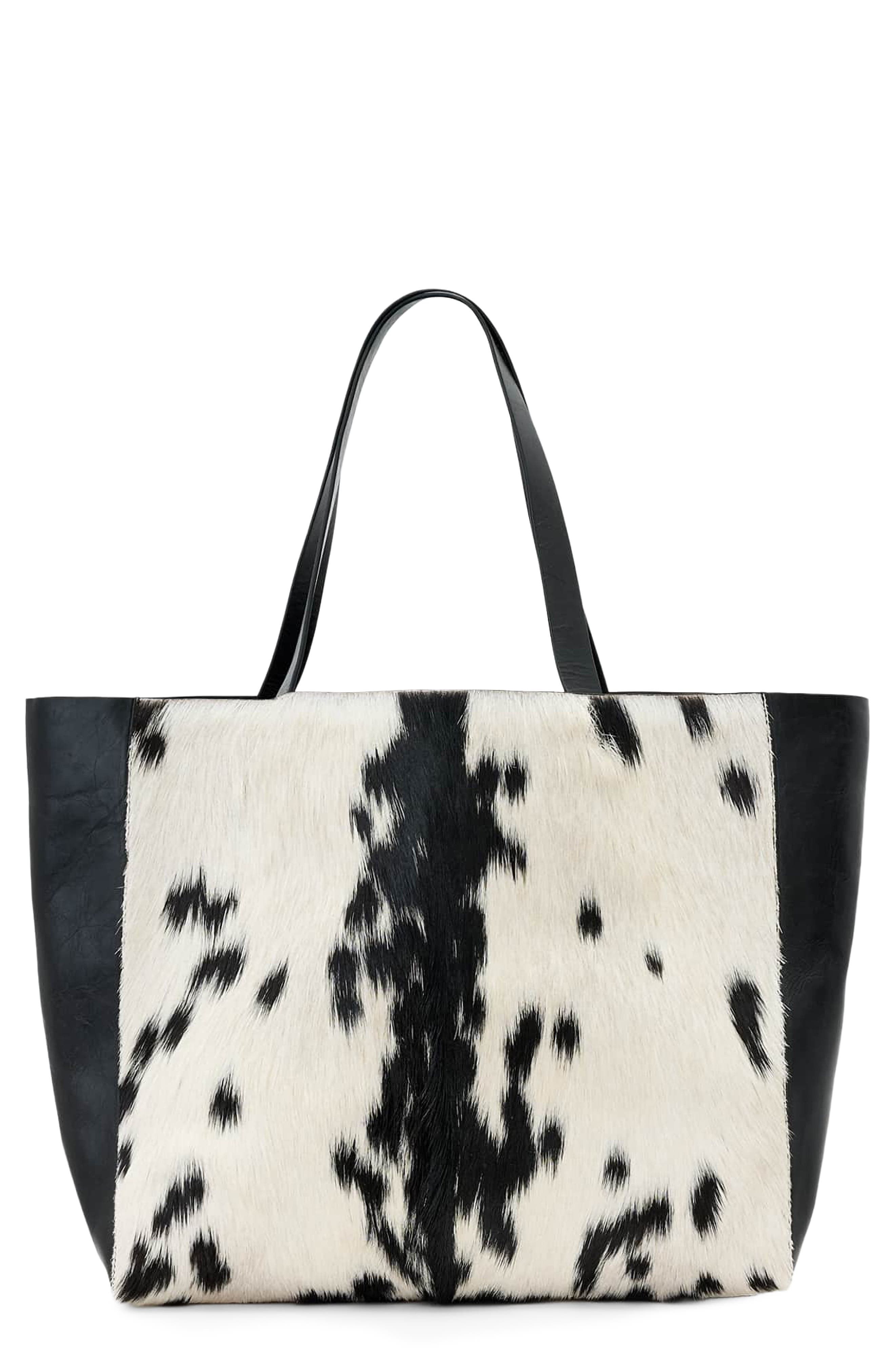 Luxe Genuine Calf Hair Tote, Main, color, WHITE/ BLACK