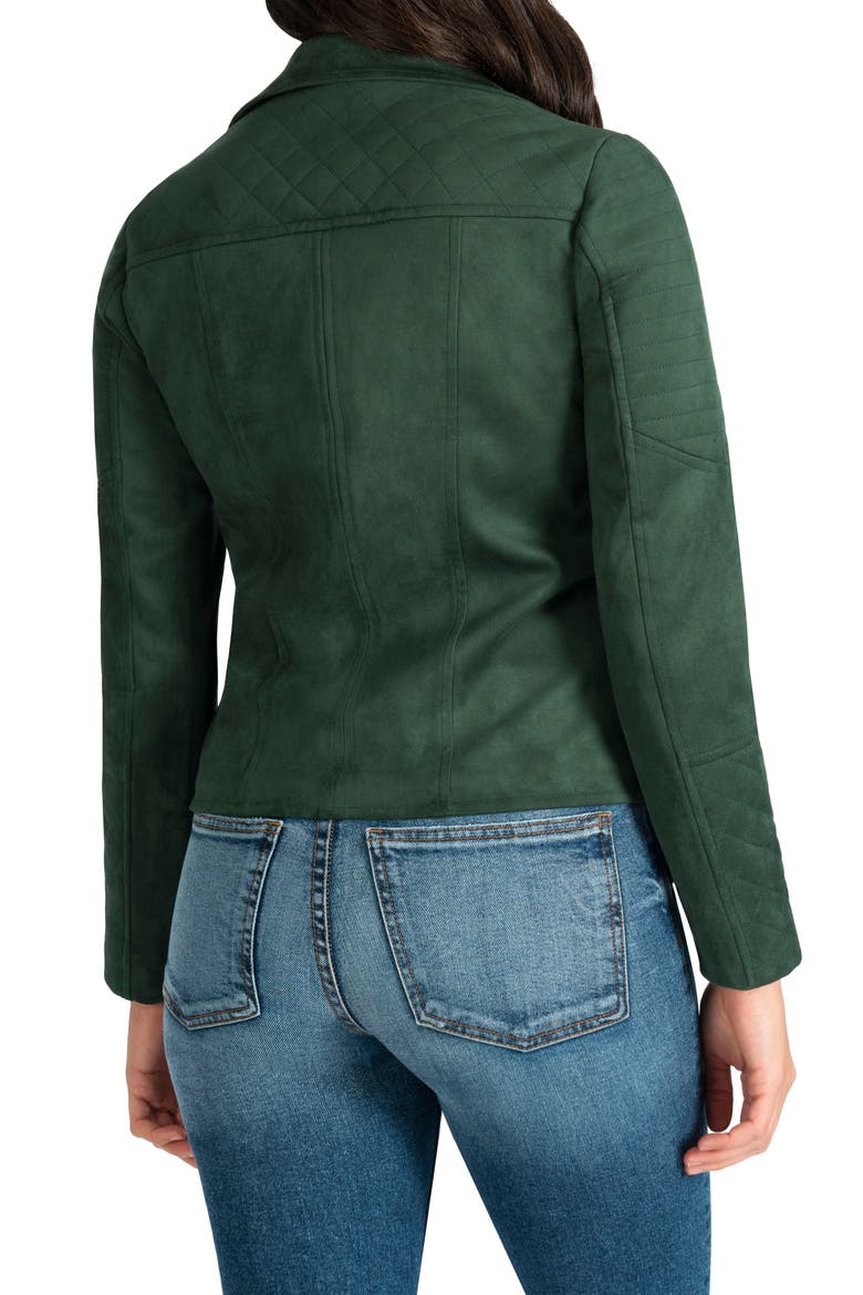Quilted Panel Faux Suede Moto Jacket, Alternate, color, HUNTER