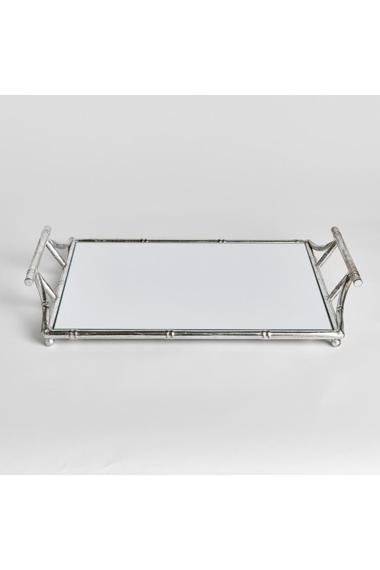 Daphne Mirrored Premium Silver Decorative Table Tabletop Tray w/ Raised Handles, Alternate, color, Silver