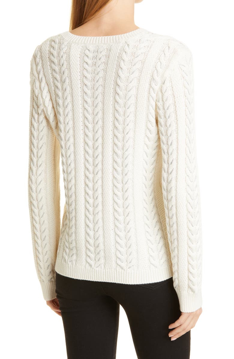 PAIGE Dorthea Metallic Cable Sweater, Alternate, color, Ivory W/ Silver Metallic