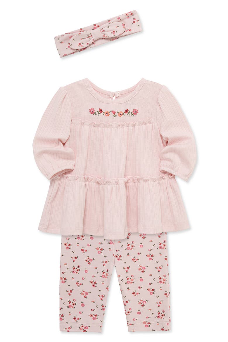 Ditsy Tunic, Leggings & Headband Set, Alternate, color, PINK
