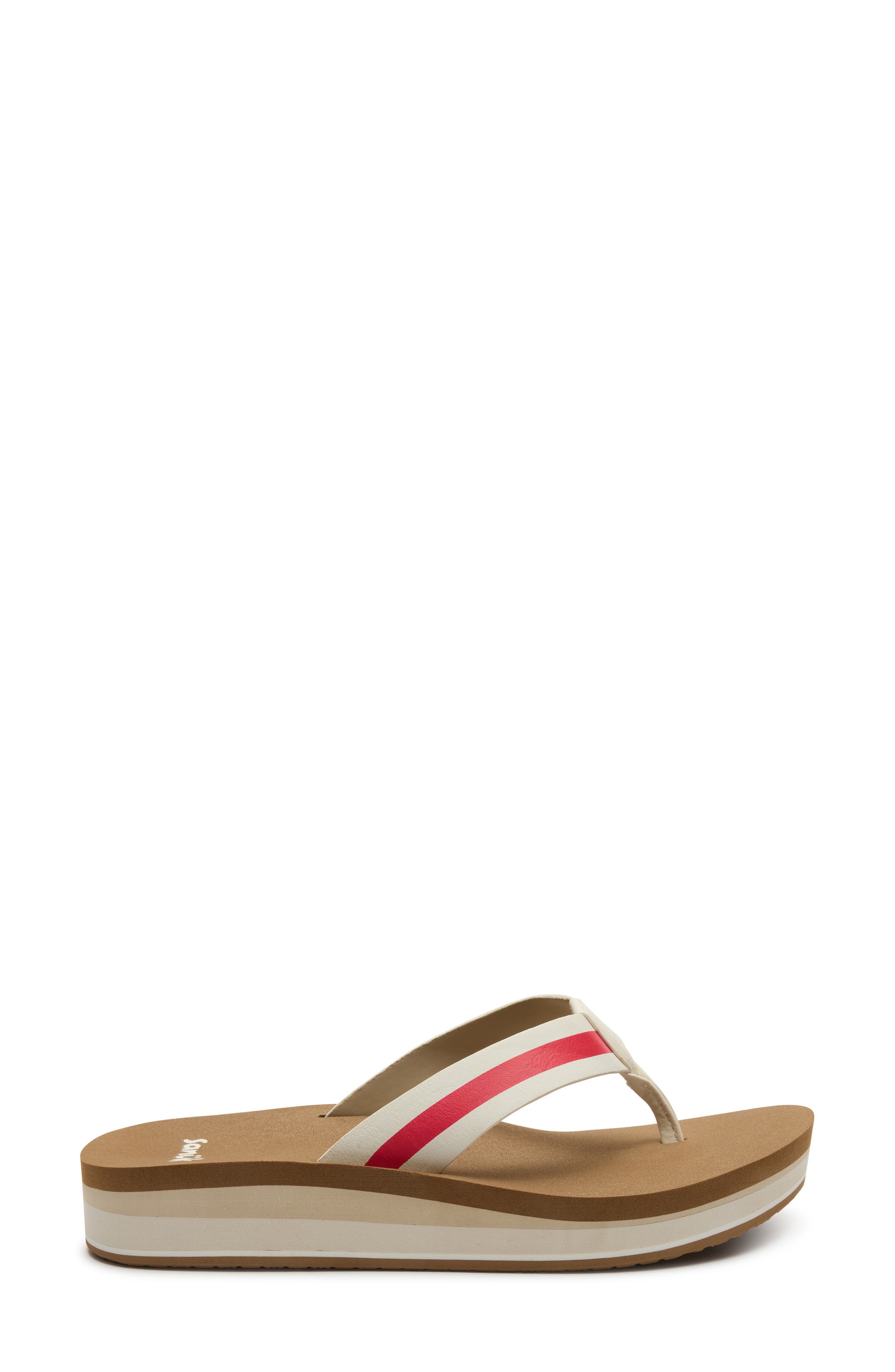 Sanuk Highland Stripe Flip Flop, Alternate, color, White/ Red Stream