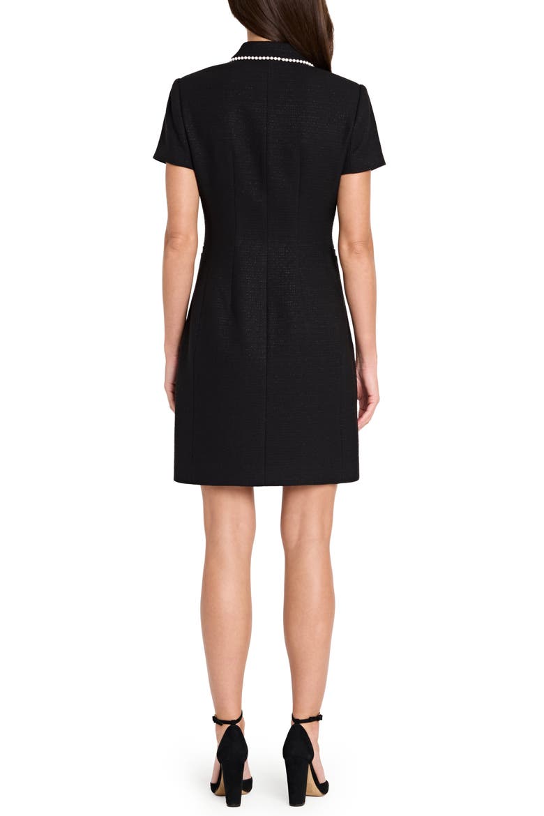 Faux Pearl Trim Tweed Dress, Alternate, color, BLACK