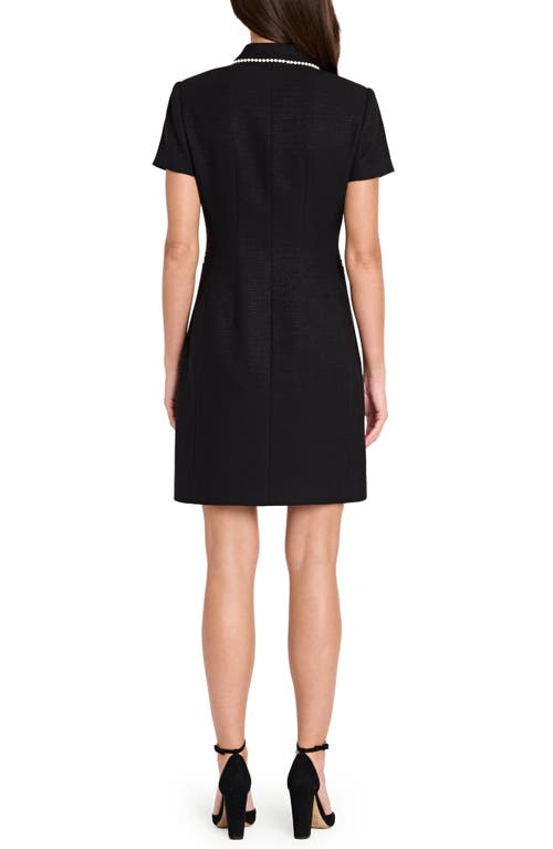 Tahari Asl Faux Pearl Trim Tweed Dress In Black