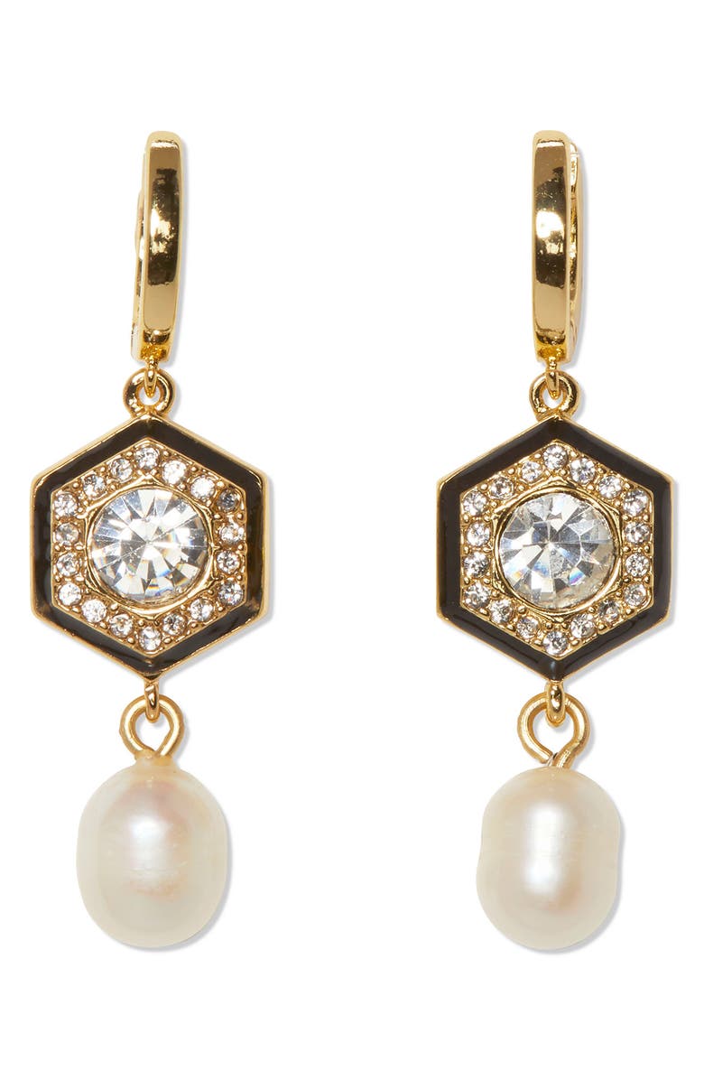 Vince Camuto Freshwater Pearl & Crystal Huggie Hoop Earrings, Main, color, 