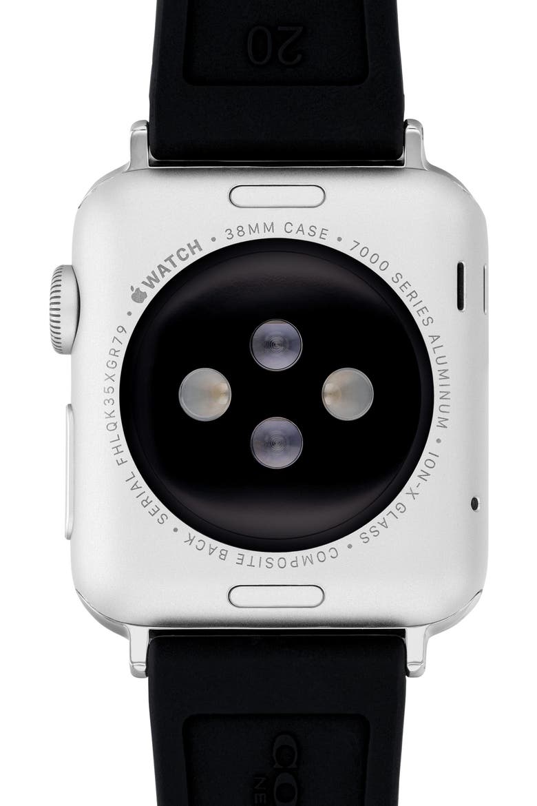 Floral Print Silicone Apple Watch® Watchband, Alternate, color, BLACK