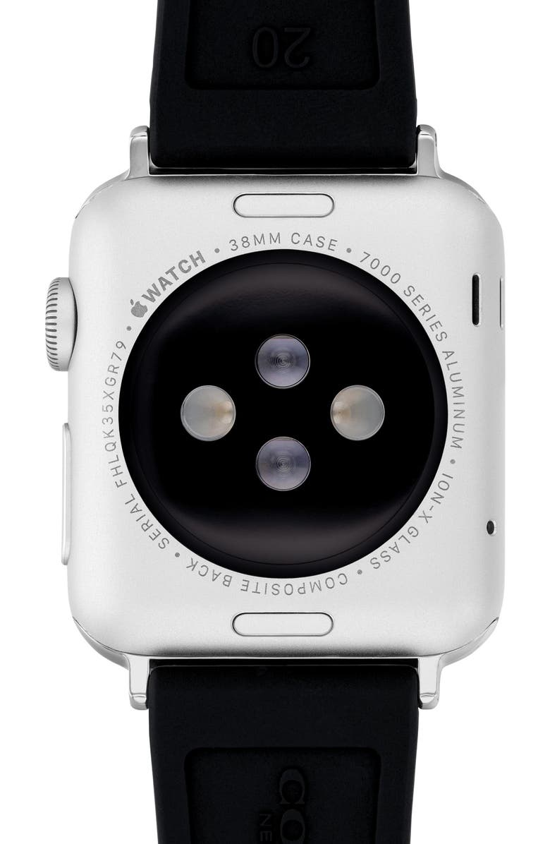 COACH Floral Print Silicone Apple Watch<sup>®</sup> Watchband, Alternate, color, Black