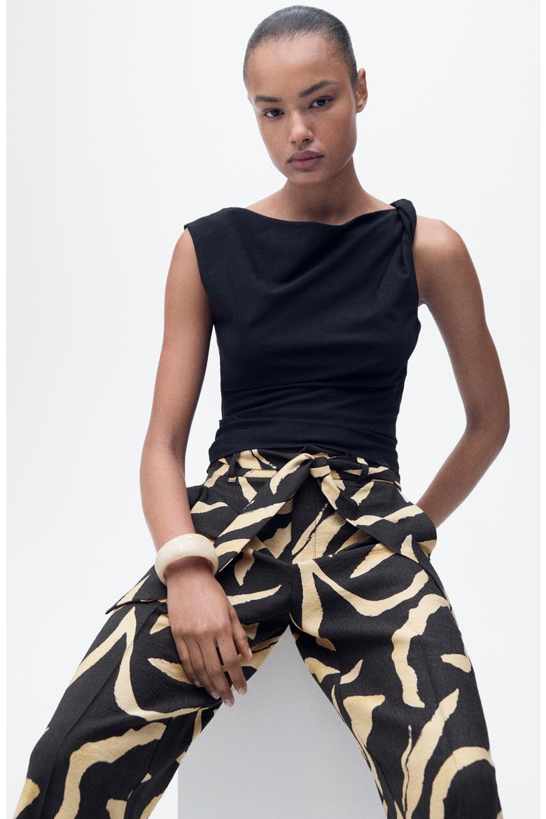 Printed Straight Leg Pants, Alternate, color, BLACK