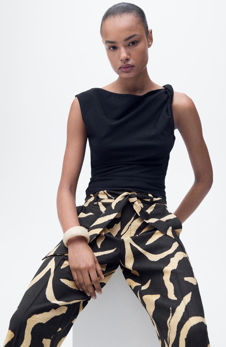 MANGO Printed Straight Leg Pants, Alternate, color, Black