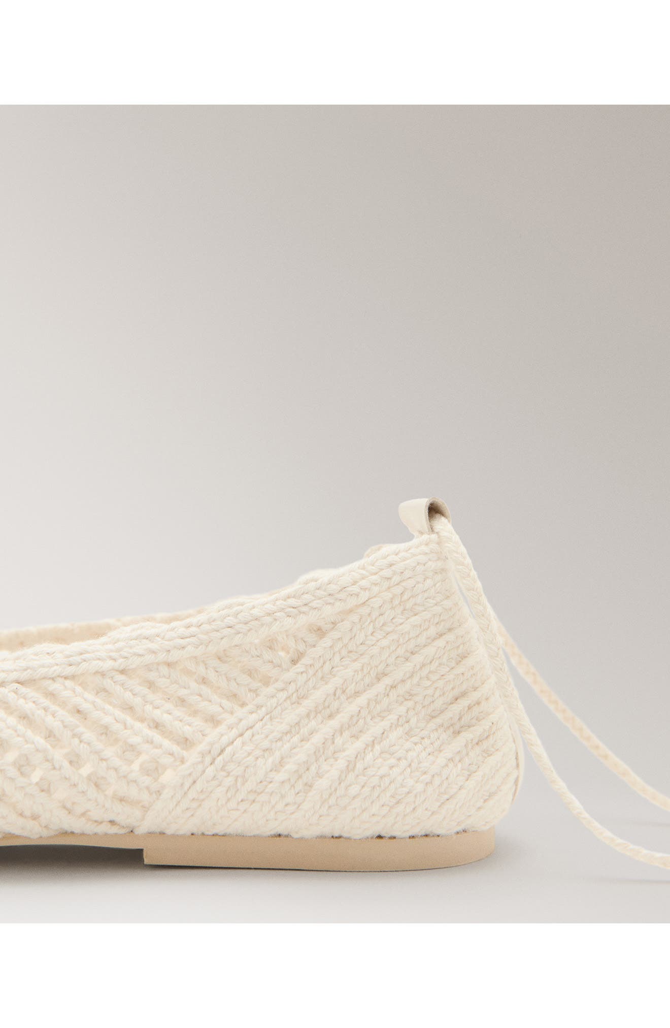 MANGO Ankle Wrap Knit Ballet Flat, Alternate, color, Off White