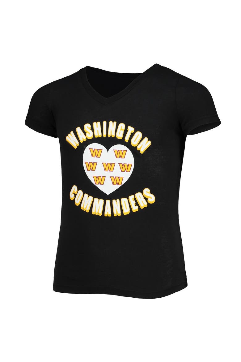 Girls Youth New Era Black Washington Commanders V-Neck T-Shirt, Alternate, color, Black