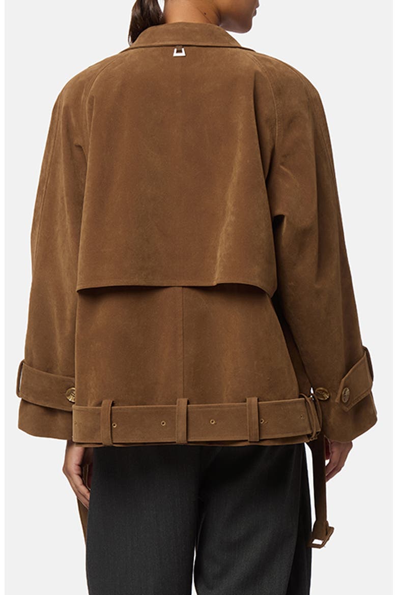 Gaia Faux Suede Short Trench Coat, Alternate, color, SADDLE BROWN