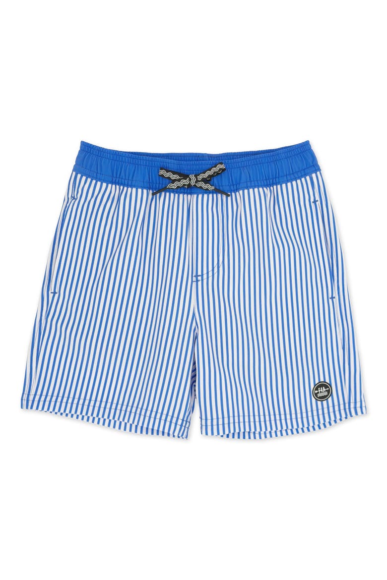 Kids' Pinstripe Volley Swim Trunks, Main, color, MARINA BLUE