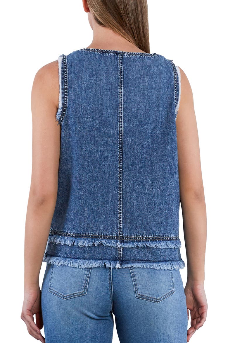 Sleeveless Layered Fray Hem Denim Top, Alternate, color, BLUE SURF