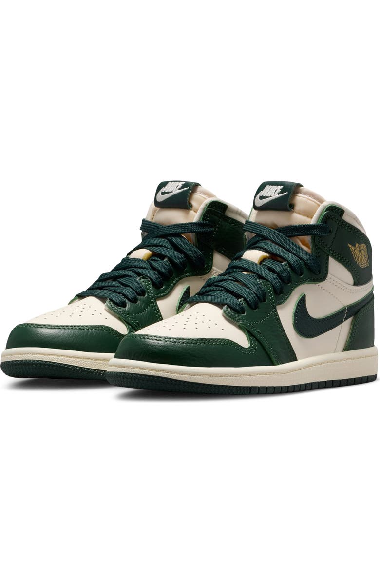 Jordan Kids' Air Jordan 1 Retro High OG Basketball Sneaker, Alternate, color, Pale Ivory/ Pro Green