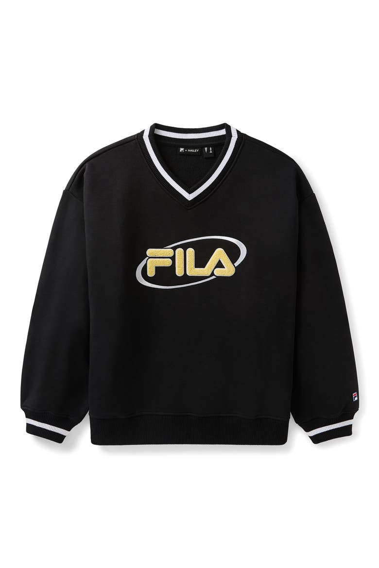 x Hailey V-Neck Sweatshirt, Alternate, color, BLACK/ POPCORN/ WHITE