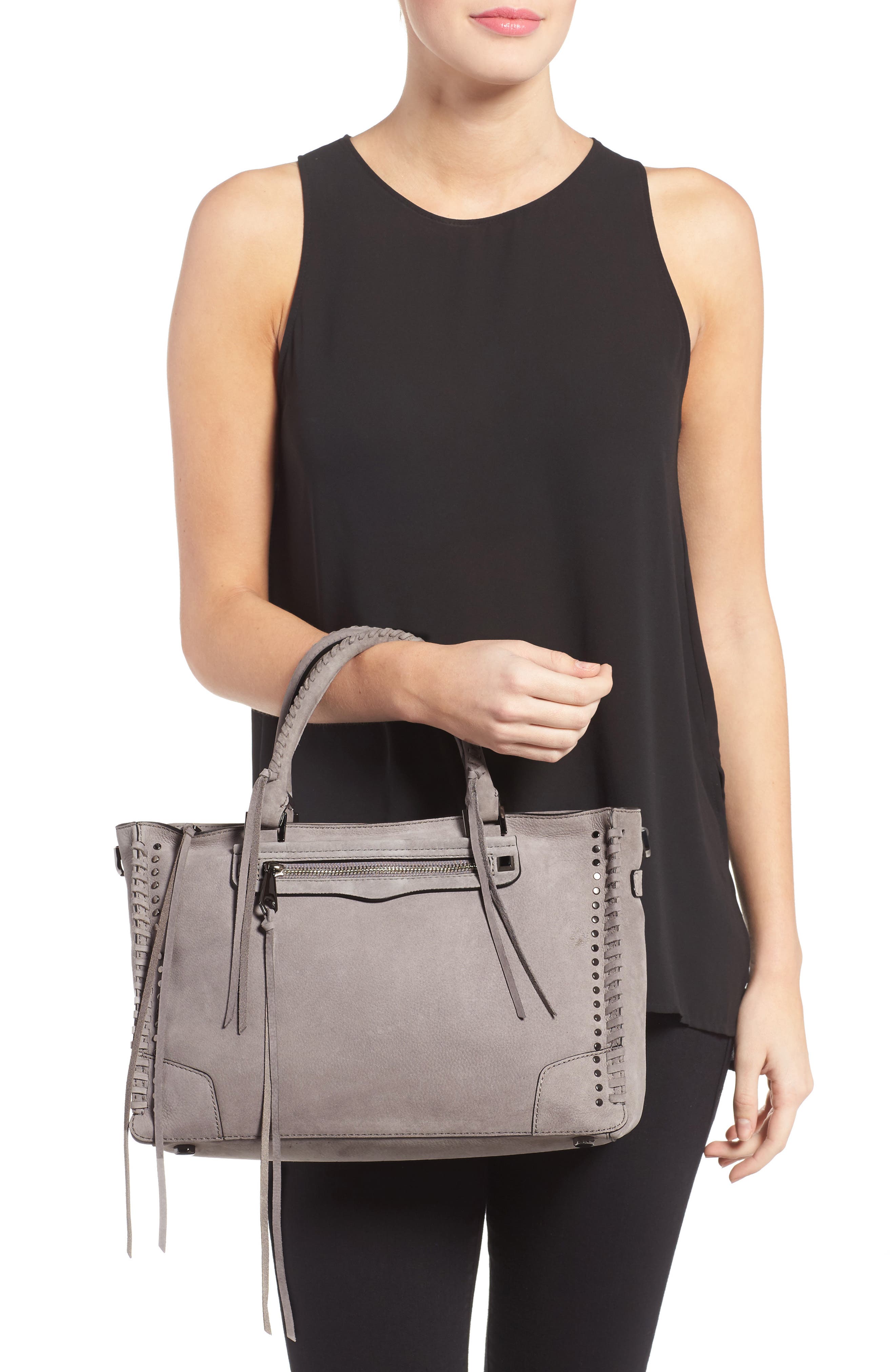 Rebecca Minkoff Regan Studded Leather Satchel, Alternate, color, 