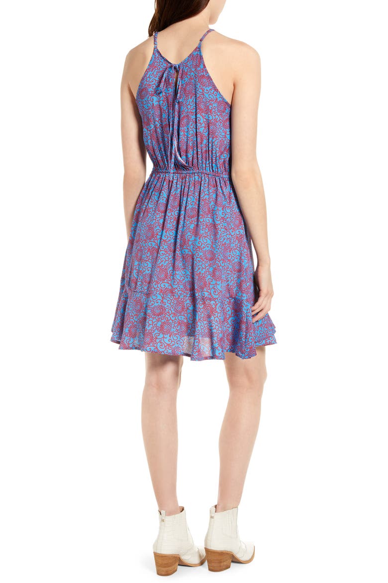 Eliat Print Ruffle Hem Dress, Alternate, color, AZURE NAV
