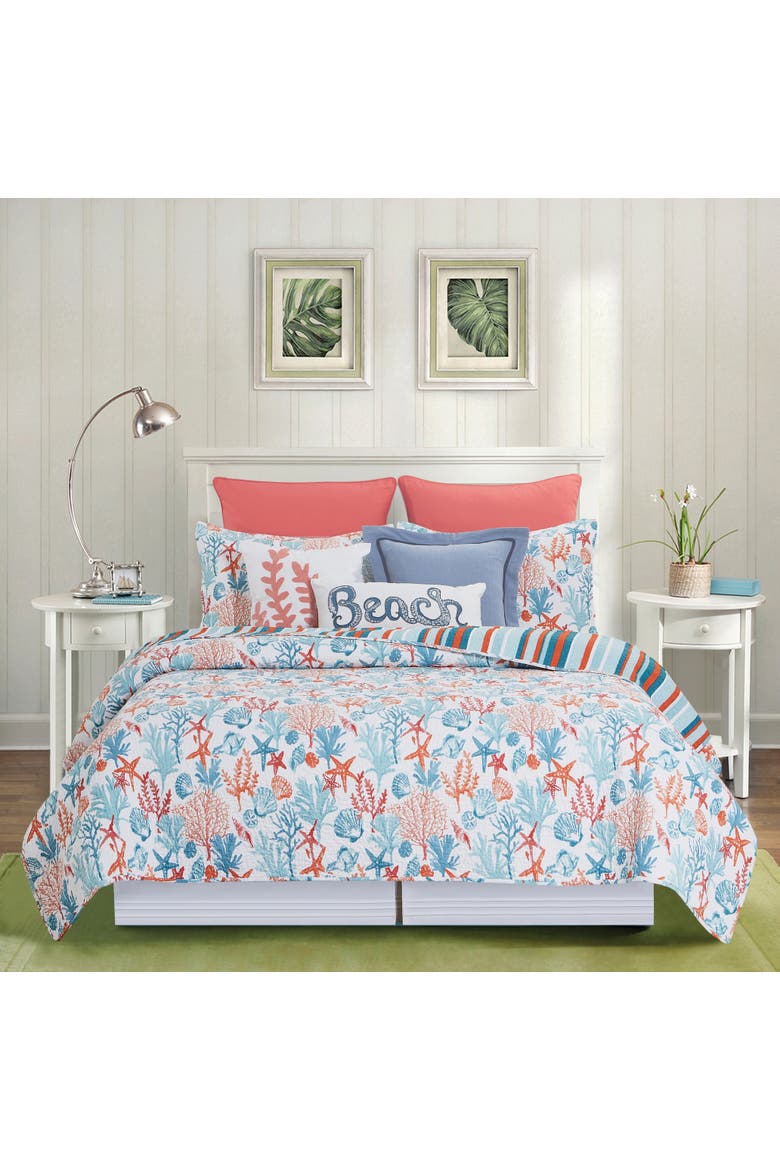 Tangerine Coast Cotton Quilt Set - Reversible and Machine Washable, Alternate, color, Blue