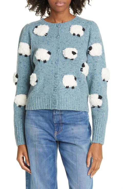 Samira Sheep Appliqué Merino Wool Blend Cardigan