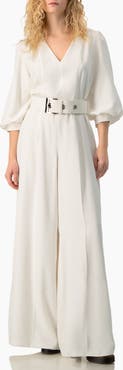 IVONNE Belted V-Neck Balloon-Sleeve Wide-Leg Jumpsuit