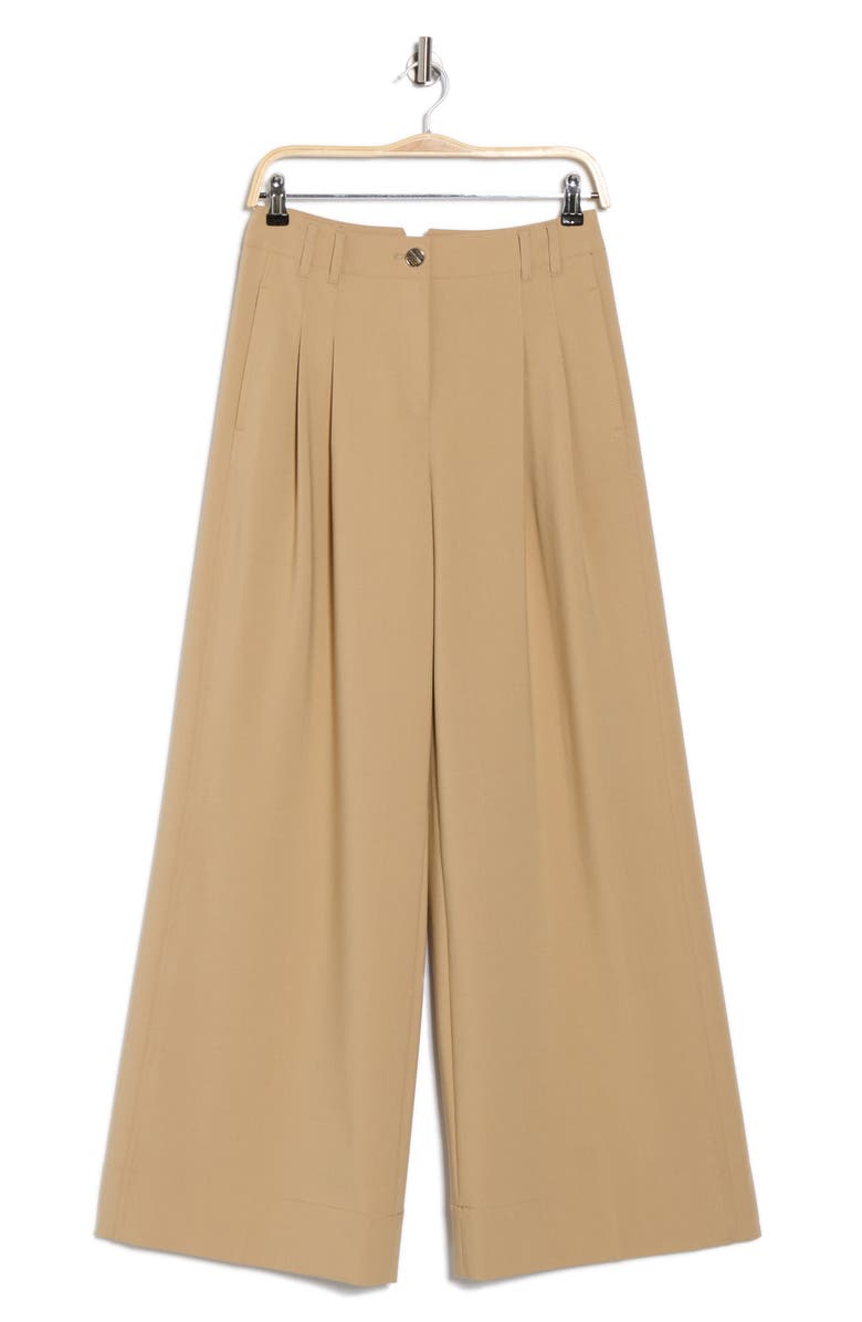 DKNY Pleated High Waist Wide Leg Pants, Alternate, color, Travertine