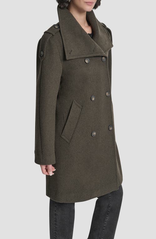 Dkny Double Breasted Wool Blend Military Coat In Green