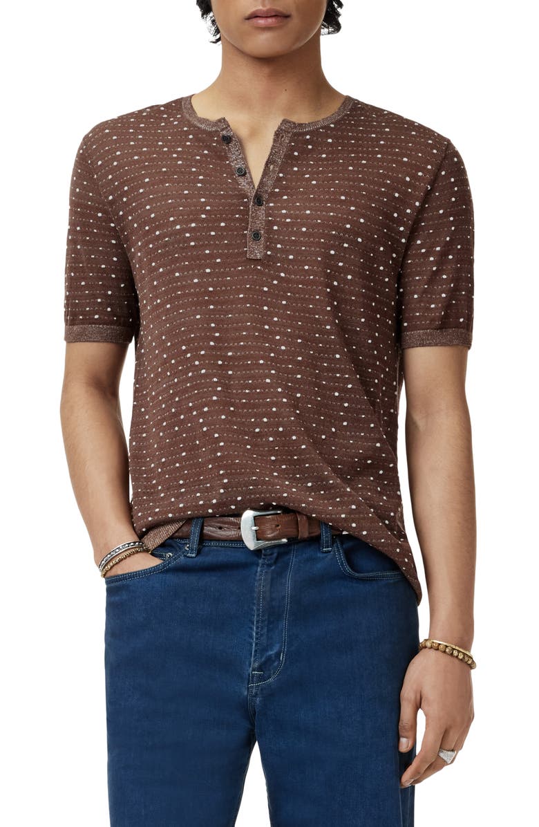 John Varvatos Cabras Wool Short Sleeve Henley Sweater, Main, color, Hazelnut