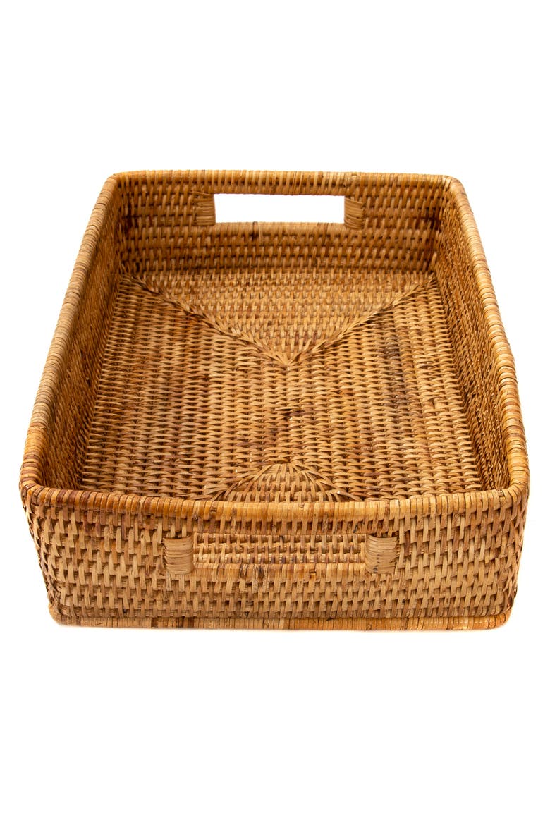 Artifacts Rattan Rectangular Storage Basket with Rounded Corners, Alternate, color, Honey Brown