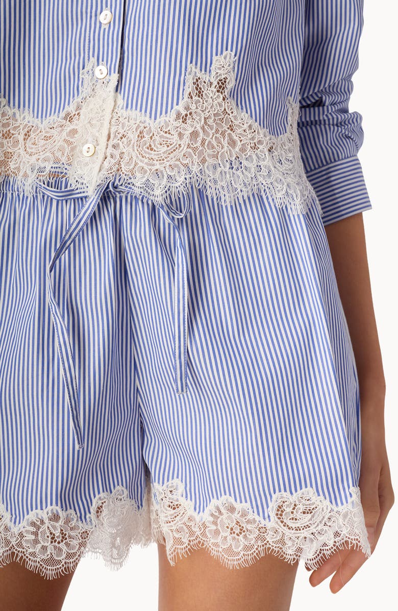 CAMI NYC Cassandra Stripe Lace Trim Drawstring Shorts, Alternate, color, Blue Stripe