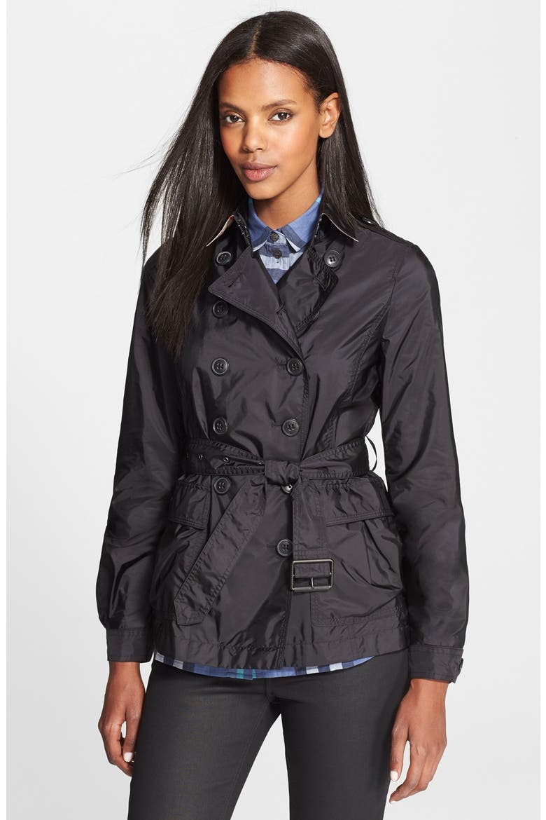 'Peasdale' Belted Short Trench Coat, Main, color, BLACK