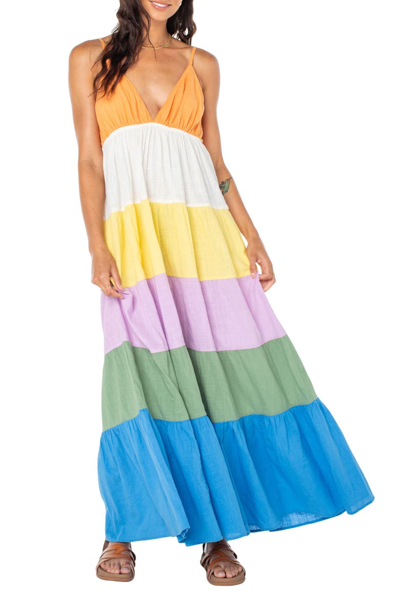 Honolulu Glow Colorblock Tiered Maxi Dress, Main, color, MULTI COLOR SOLID