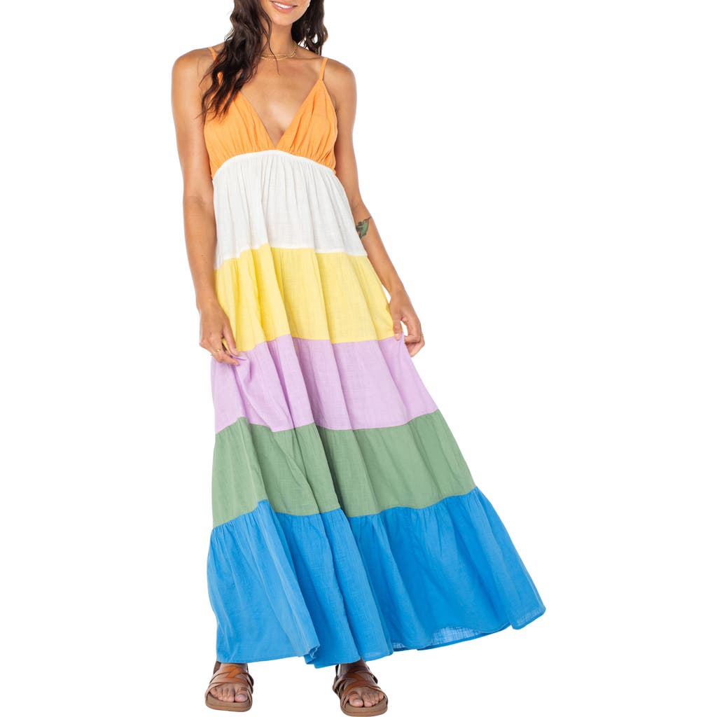 ROXY ROXY HONOLULU GLOW COLORBLOCK TIERED MAXI DRESS