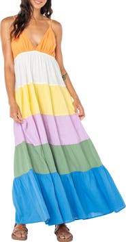 Roxy Honolulu Glow Colorblock Tiered Maxi Dress