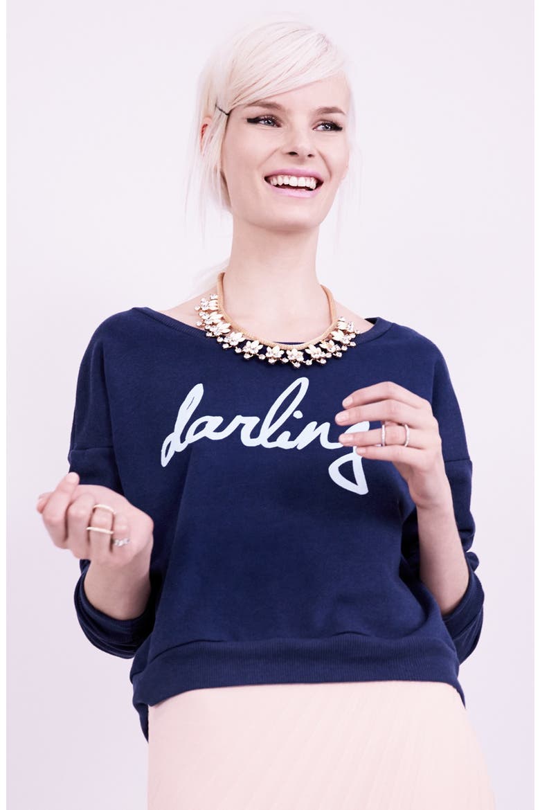 'Darling' Boatneck Knit Sweatshirt, Alternate, color, NAVY